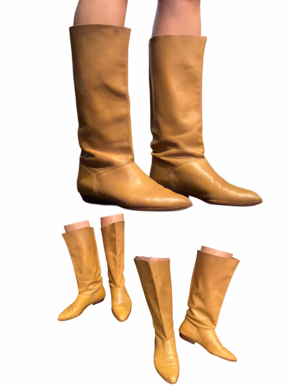 Vintage MIA Tan Leather Mid-Calf Pointed Toe Boots